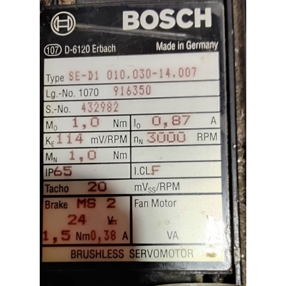 Bosch SE-D1 010.030-14.007 BRUSHLESS SERVOMOTOR 3000RPM