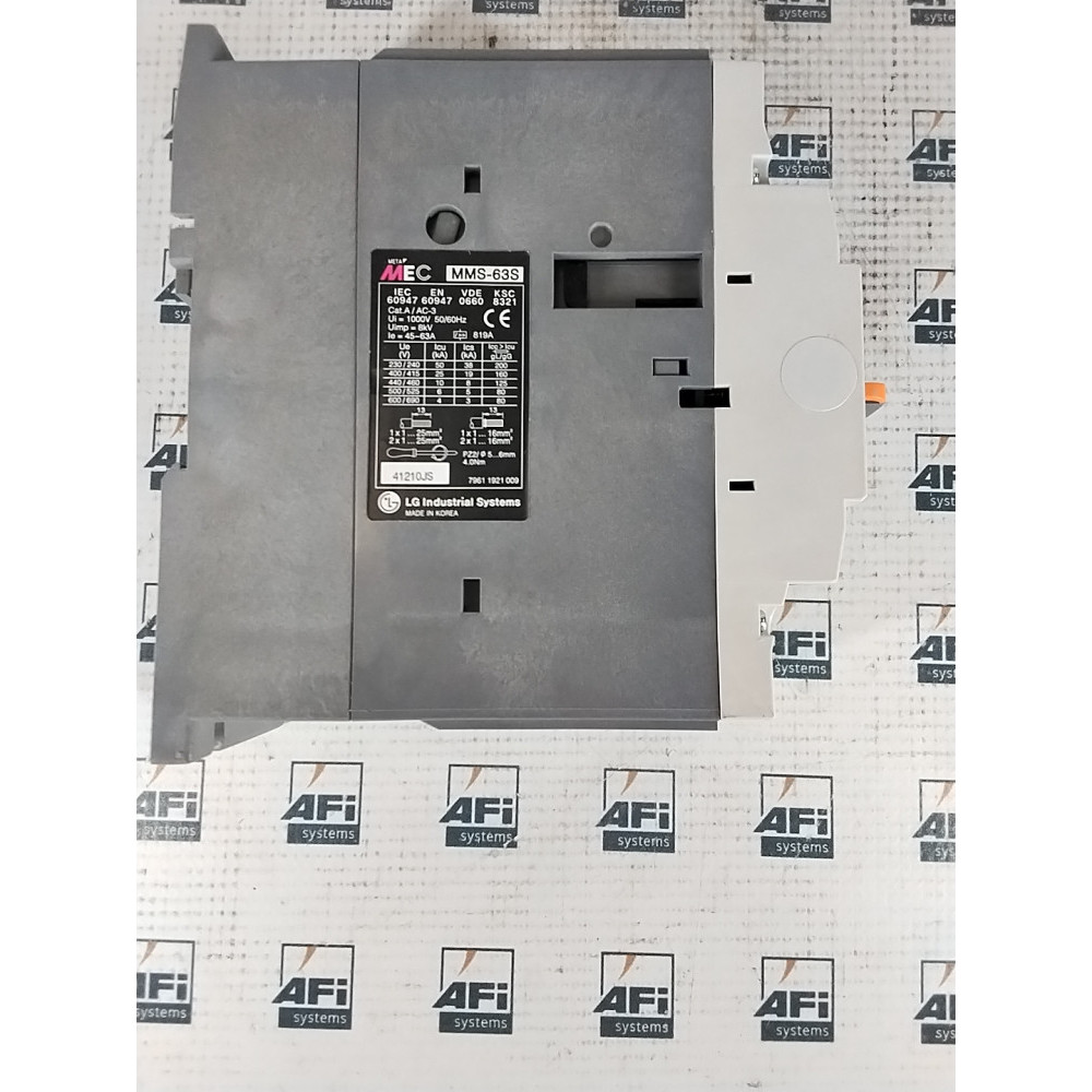 LG MMS-63S-63A MANUAL MOTOR STARTER. 63AMP. STANDARD TYPE. 63AF. 45-63A.