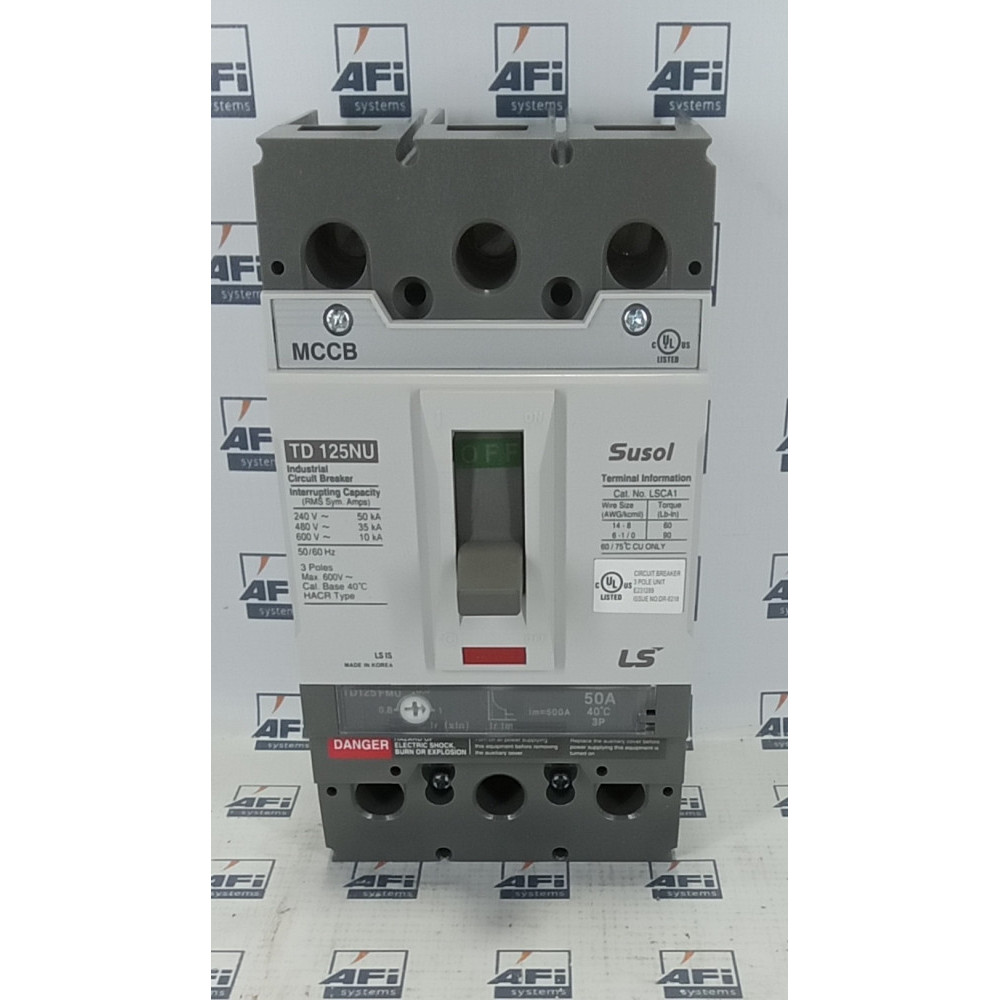 LS SUSOL TD-125NU-50A MOLDED CASE CIRCUIT BREAKER. 50AMP. 600V MAX. 3 POLE.