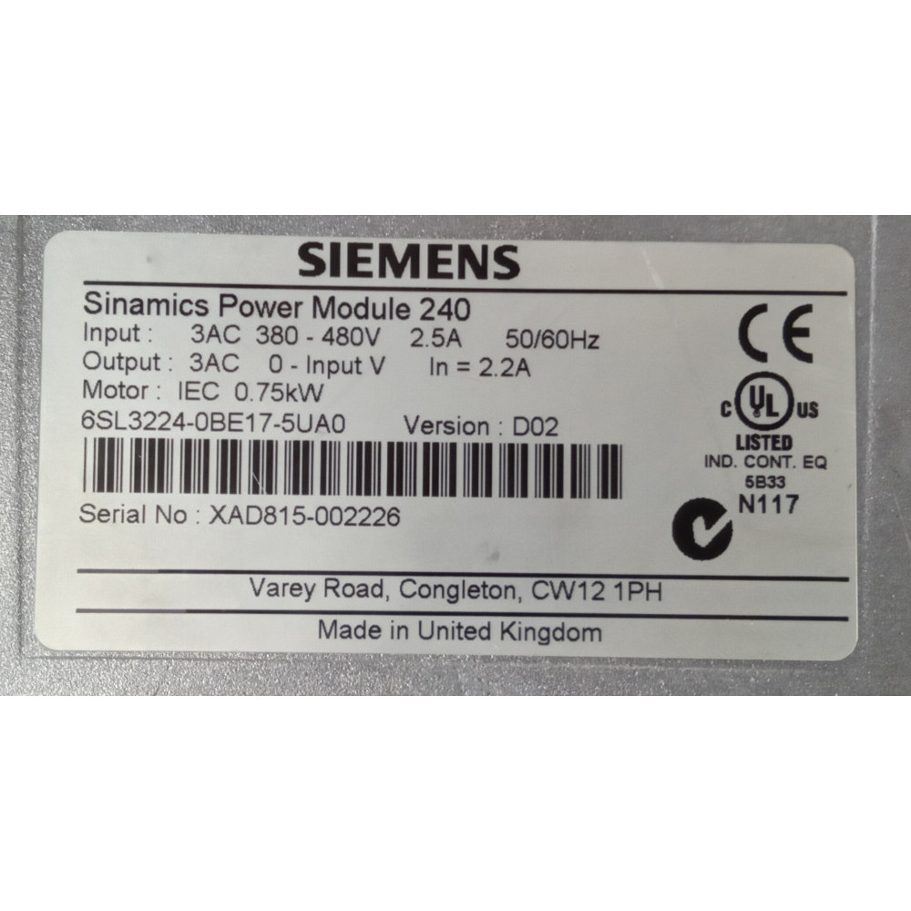 Siemens Sinamics 6SL3224-0BE17-5UA0 AC Inverter Drive