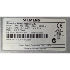 Siemens Sinamics 6SL3224-0BE17-5UA0 AC Inverter Drive