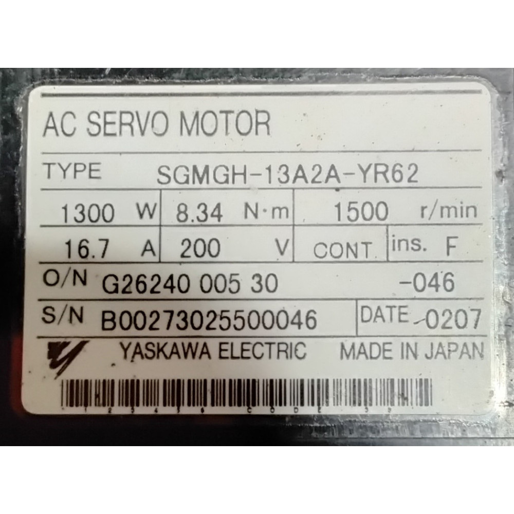 Yaskawa SGMGH-13A2A-YR62 Motor